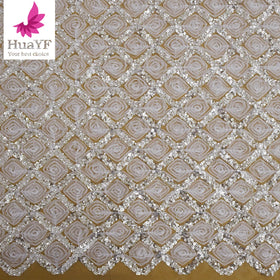 HY2554 New Design Elegant Coiling Lace With Sequins and Beads for Wedding Dress Embroidery Mesh Fabric