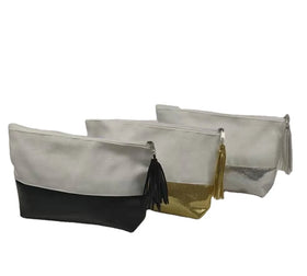 Sublimation Blank Makeup Toiletry Cosmetic Bags Reusable Bags Canvas Bags Pouch with Tassel Zippered for Heat Transfer DIY