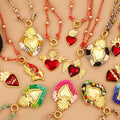 Sacred Red Heart Boho Bohemia Style Nature Cotton Cord Long Knotting Beaded NecklaceColorful  Rope Sweater Amulet Jewelry