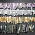 Natural Top Drilled Stone Crystal Slice Flat Wand Amethysts Quartz Stick Loose Beads Slab Point Pendant Necklace Jewelry Making