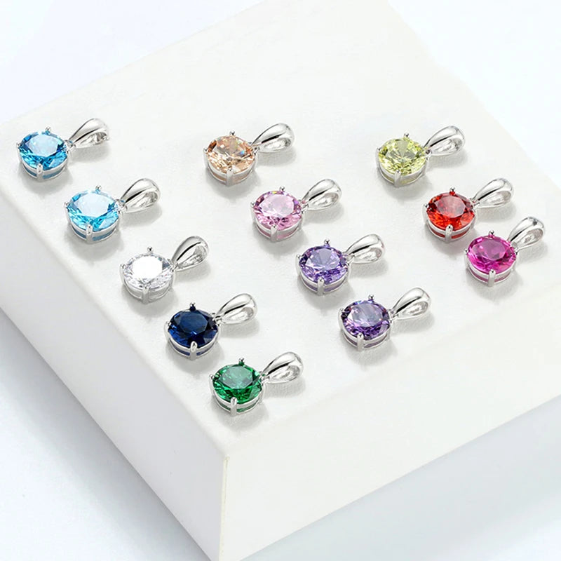 MICCI Wholesale Custom Stainless Steel Birthday Birth Month DIY Jewelry Birthstone Charm Round Diamond CZ Zircon Pendant