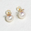 Premium Masterpiece 18K Gold Real Diamond Seawater Akoya Pearl Stud Earrings AAAAA Grade Women Bridal Jewelry Custom