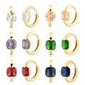 FUAMAY Women's London Blue and Purple Emerald Cut Earrings Big Stone Clip-On Hoop Gold Plated Diamond Shape Ear Rings