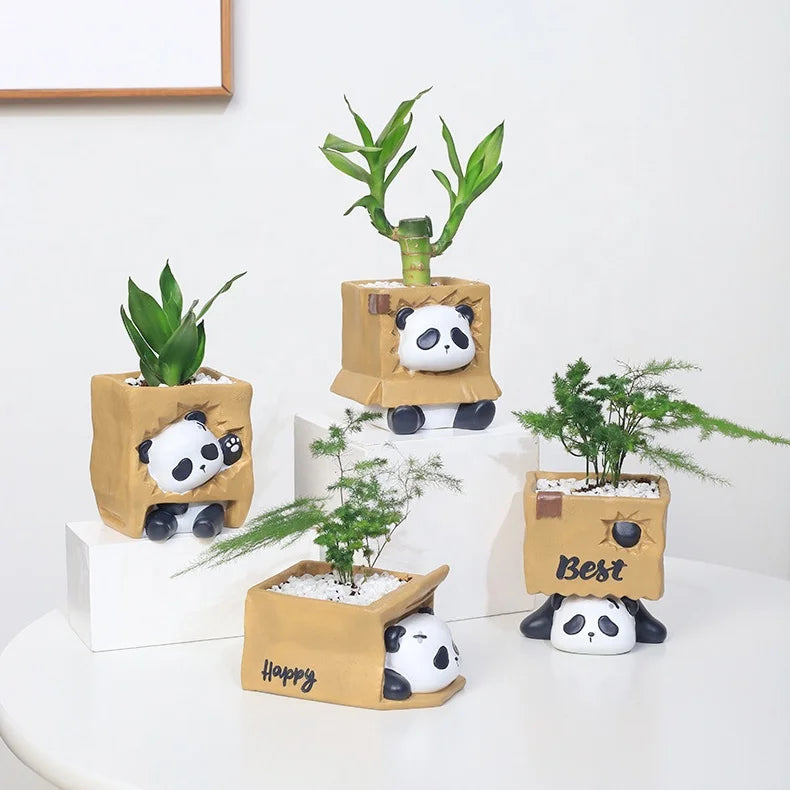 New Handmade Custom Animal Resin Succulents Planting Container De Fleur Decor Salon Cartoon Panda Decorative Planter Flower Pots