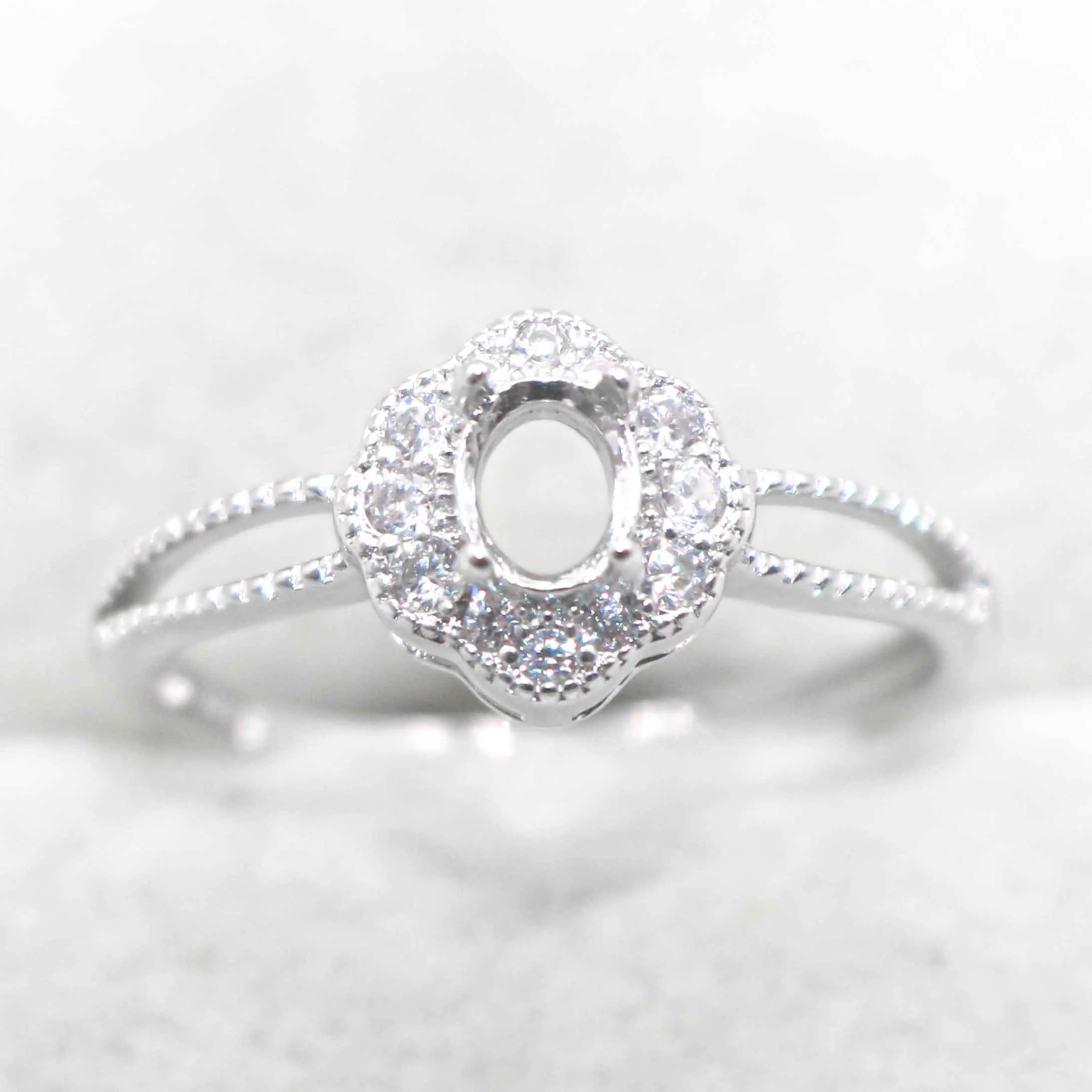 Semi Mount 4*5mm Sterling Silver Ring Frame Empty Blank Support Claw Setting S925 Base Holder Without Center Stone for DIY Inlay