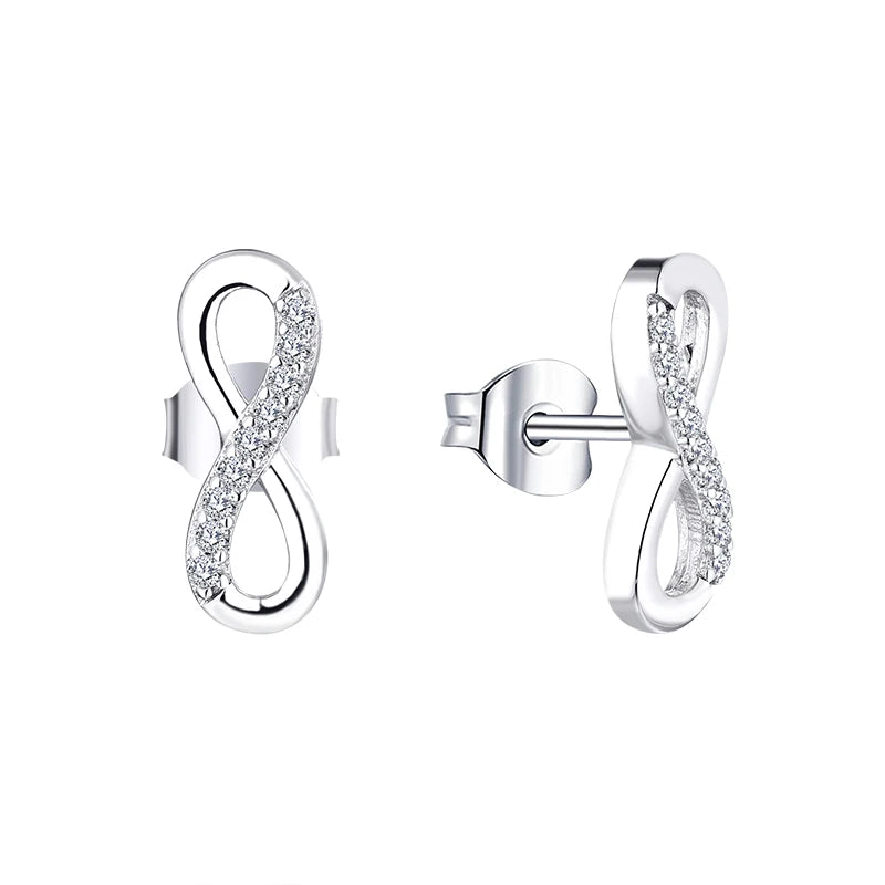 100% 925 Sterling Silver Cz Infinite Love Stud Earrings for Women Fashion Earrings Silver Jewelry