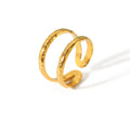 Vintage Stainless Steel 18K Gold Plated Two Lines Hammered Open Finger Rings for Women Non Tarnish Free