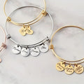 Wholesale Stainless Steel Handwriting Round Coin Pendant Adjustable Size Hand Bangle Personalized Bracelet for Gift