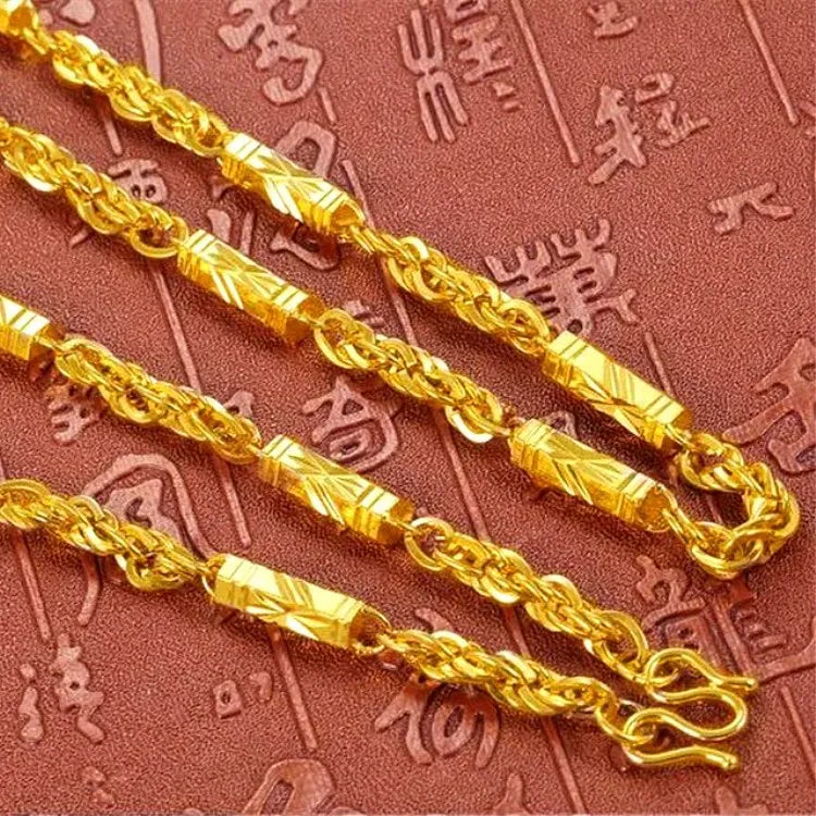 Gold Dubai Exquisite Gold Plated Twisted Hexagonal Necklace Men and Women Jewelry