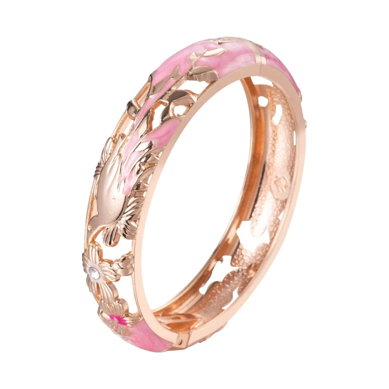 Daili Wholesale Chinese Style Fashion Design Animal Birds Colorful Gold Plated Classic Enamel Bangle Bracelet for Women