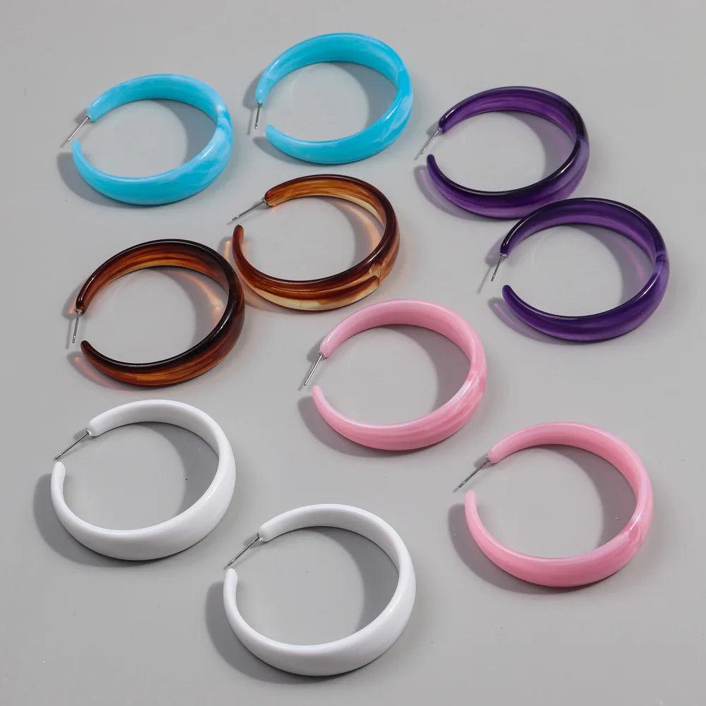 Wholesale Simple Marbling Daily Casual Jewelry C-Shaped Earrings for Girls Acetate Accessories Large Round Acrylic Hoop Earrings