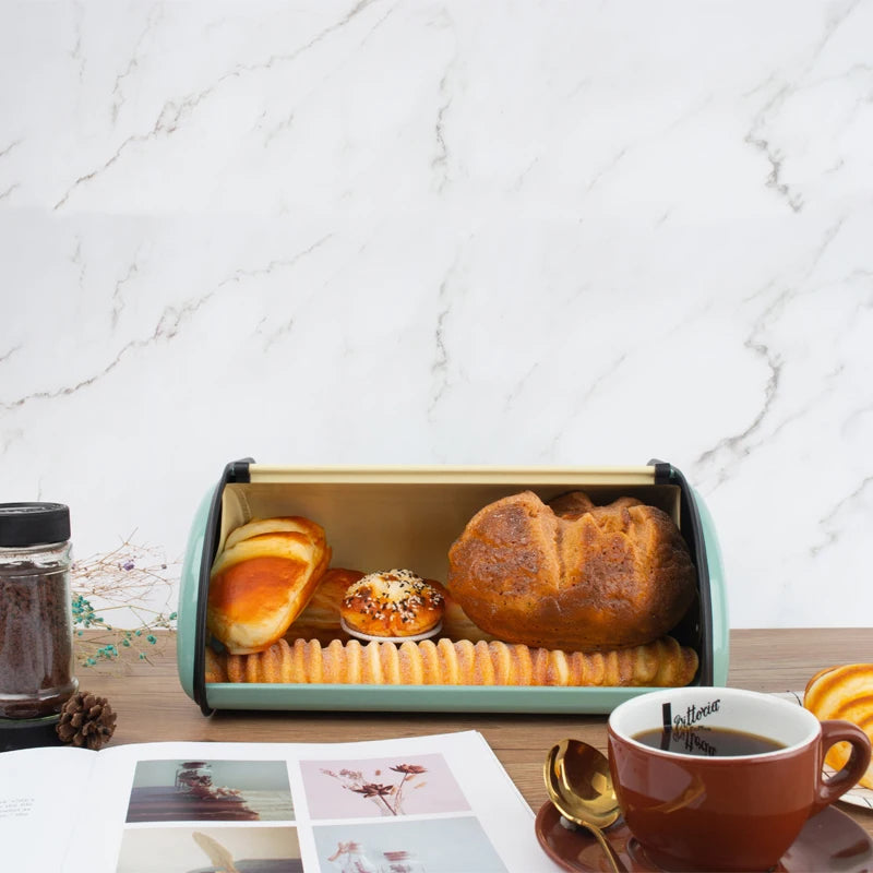 Hot Sell Popular Country Roll Top Bread Stainless Steel Storage with Lid Assembly Box Bread Bin for Kitchen Metal Bread Box