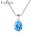 CZCITY Synthetic 2.3 Carat Oval Shape Solitaire Sky Blue Topaz Stone Pendant 925 Sterling Silver Charms Necklace Pendant