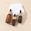 Amber Frosted Glass Cosmetic Dropper Bottle Luxury 15ml 30ml with Bamboo Lid and Screw Cap Empty for Hair Oil Eye Face Serum