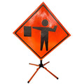 Reflective Road Work Zone Control Sign Retro Flagger Symbol Ahead Reflective Vinyl Roll-up Traffic Construction Sign
