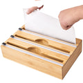 Plastic Wrap Cutter Food Freshness Dispenser with Stainless Steel Cutter Organizadores De La Cocina Aluminum Foil Bamboo Stocked
