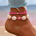 Handmade Bohemian Waterproof Woven Ankle Rope Set Beach Shell Starfish Pearl Chain Boho Style Seashell Anklets for Women