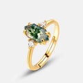 Large Green Moss Agate Ring 925 Sterling Silver Claw Setting Polygon Water Grass Agate Adjustable Finger Ring