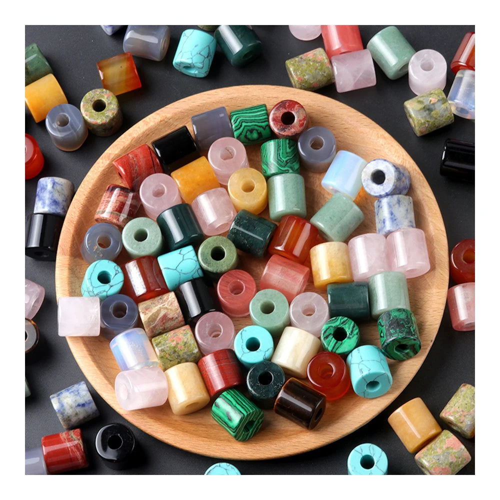 16mm 6mm Big Hole Size Natural Crystal Quartz Stone Cylinder Charm Bead Big Hole Crystal Beads for DIY Jewelry Making