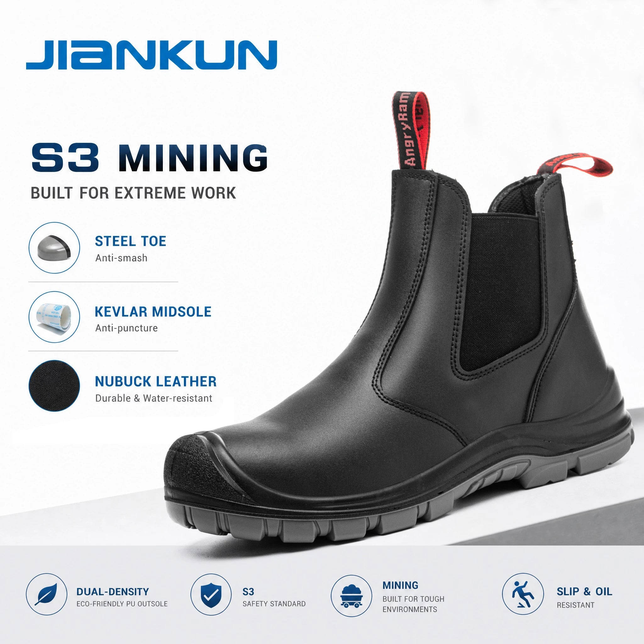 JIANKUN CE Waterproof Microfiber Leather Steel Toe Safety Security Boots Work Protective Non slip High Cut Shoes for Men