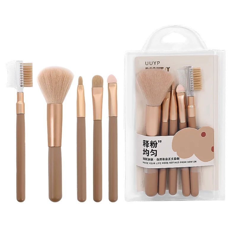 Custom Logo Eyeshadow Makeup Foundation Powder Blush Brush Foundation Complete Function 5Pcs Cosmetic Beauty Brushes Kit