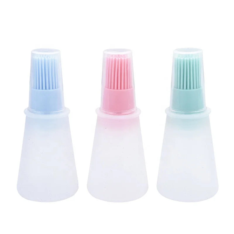 Food Grade 70ml Oil Dispenser with Silicone Brush Plastic Lid Herb & Spice Tool Oil Spray Bottle for Cooking