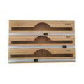 Bamboo Wood Plastic Wrap Dispenser Organizer With Slider Cutter Three Layer for Kitchen