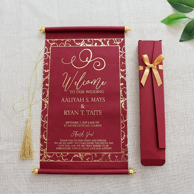 Cheap Price Custom Design Scroll Invitation with Box and Tassel