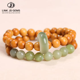 JD GEMS Buddhist Buddha Wood Prayer Beaded Wristband Natural Yellow Aventurine Black Sandalwood Bodhi Ring 2-Layer Bracelet