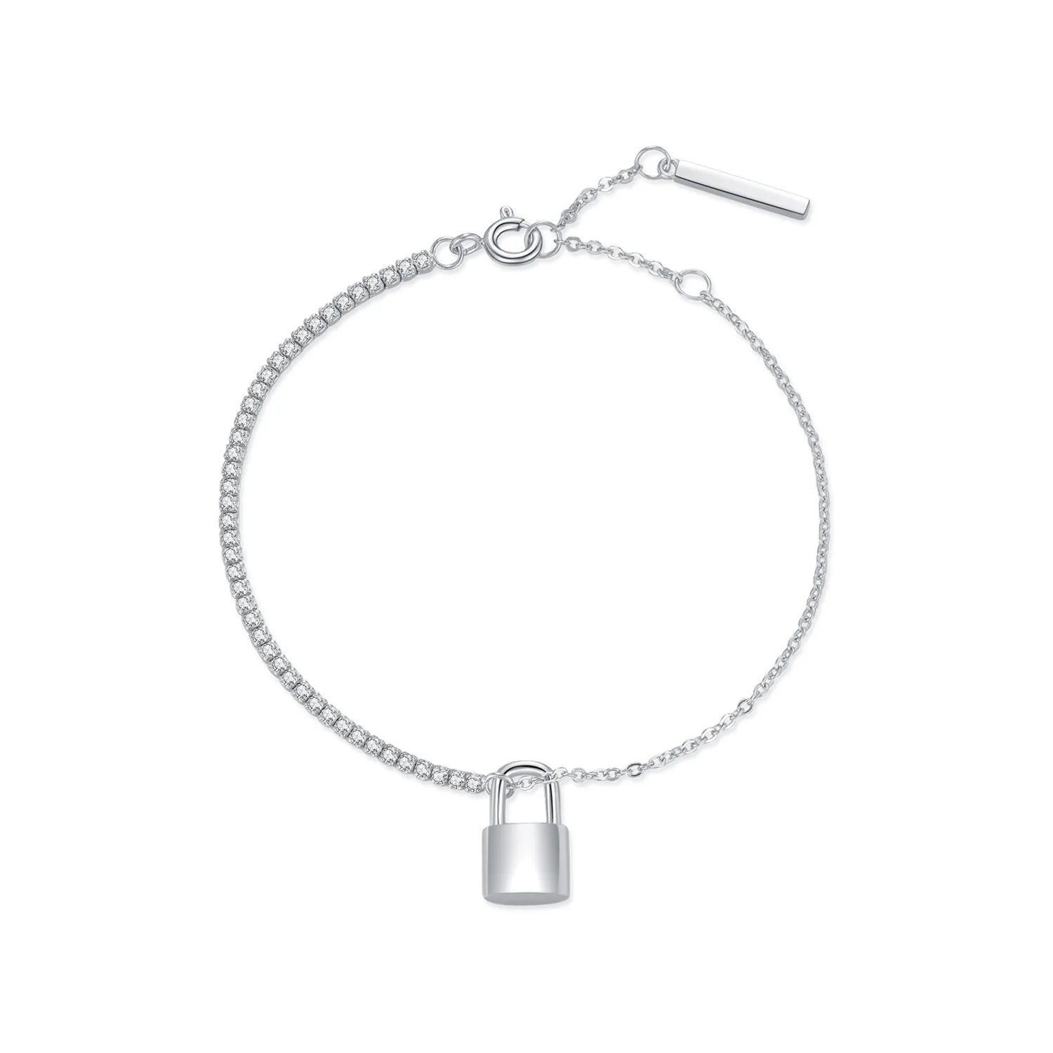 High Quality S925 Sterling Silver Light Luxury Full Diamond Hand Chain Love Heart Metal Lock Rectangular Pendant Bracelet