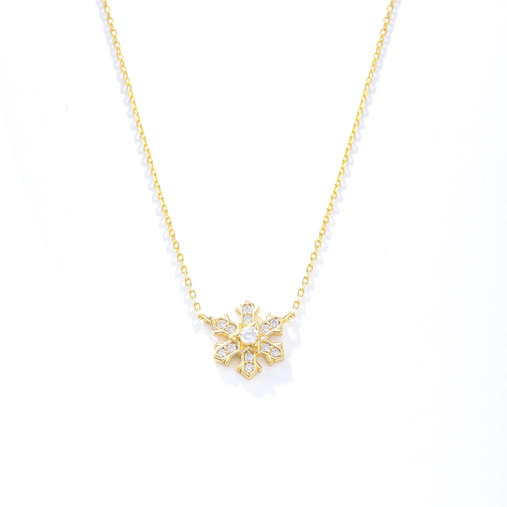 14k Gold Plated Winter Round Cz Design Snowflake Year Necklace Dainty Cubic Zirconia Necklace