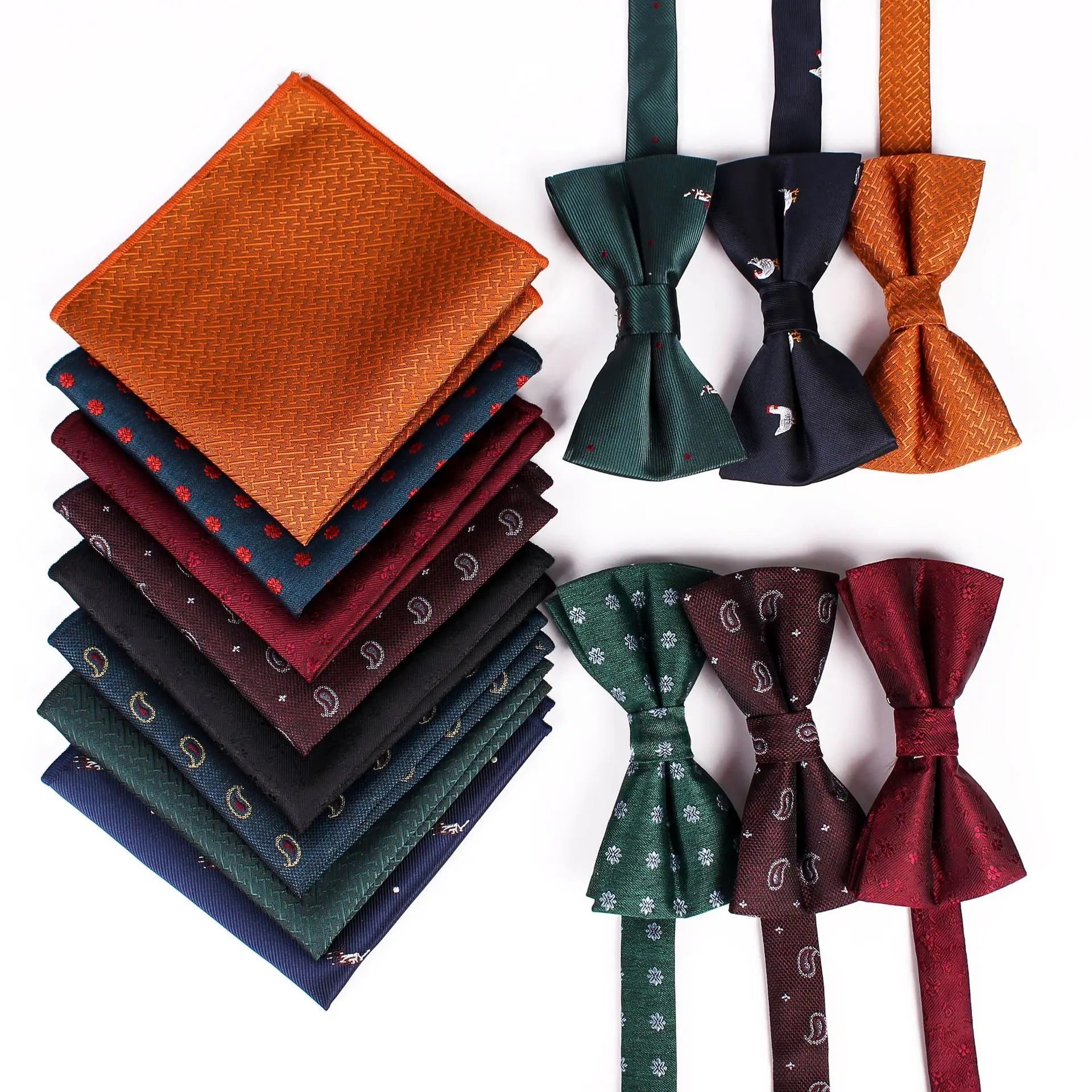 Wholesale Zhejiang Woven Polyester Pattern Wedding Set for Men Stripe Bowtie and Handkerchief