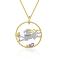 Abiding New Style Natural Amethyst Round Pendant Horse Animal Gold Plated Jewelry Custom 925 Sterling Silver Necklace Pendant