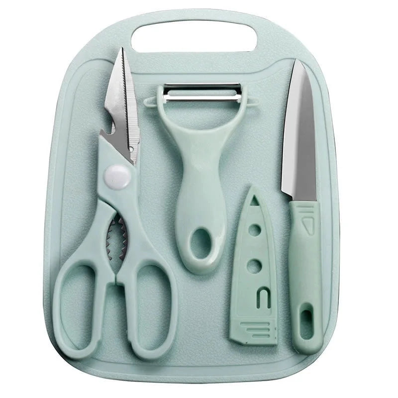 Scissors Knife Peeler and Cutting Board Stainless Steel Kitchen 4 Pieces Set Tools Fruit and Vegetable Knife Set