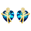 2022 New Design Trendy Rose Crystals Heart Ocean Color 925 Sterling Silver Stud Earrings for Wedding Anniversary Party Gift
