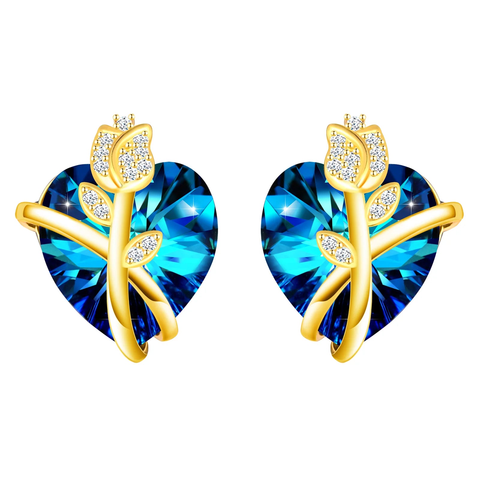 2022 New Design Trendy Rose Crystals Heart Ocean Color 925 Sterling Silver Stud Earrings for Wedding Anniversary Party Gift