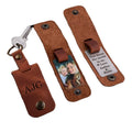 Custom Personalised Genuine Leather Sublimation Photo Rectangle Keychain Father's Day Engraved Leather Picture Keychain for Gift