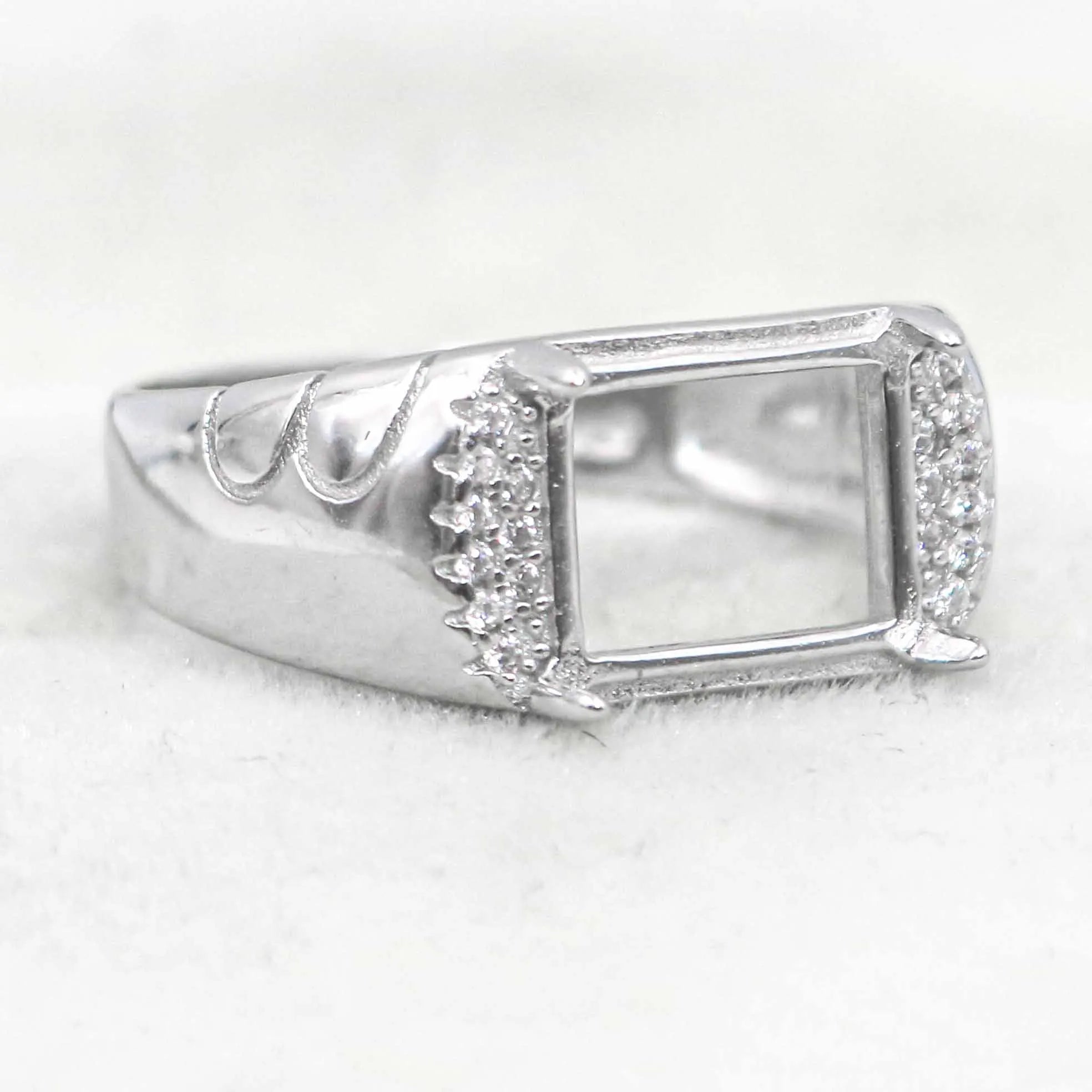 Sterling Silver 8*10mm Semi Mount Men's Ring Frame Empty Blank Claw Setting S925 Base Holder Without Center Stone for DIY Inlay