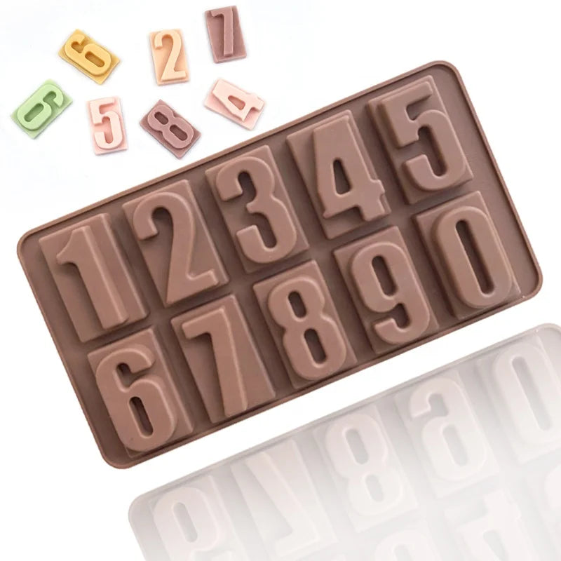 089 10 Cavity 0-9 Number Digit Silicone Chocolate Mold Arabic Number Shape Silicone Mold Resin Chocolate Tray Candy Mold