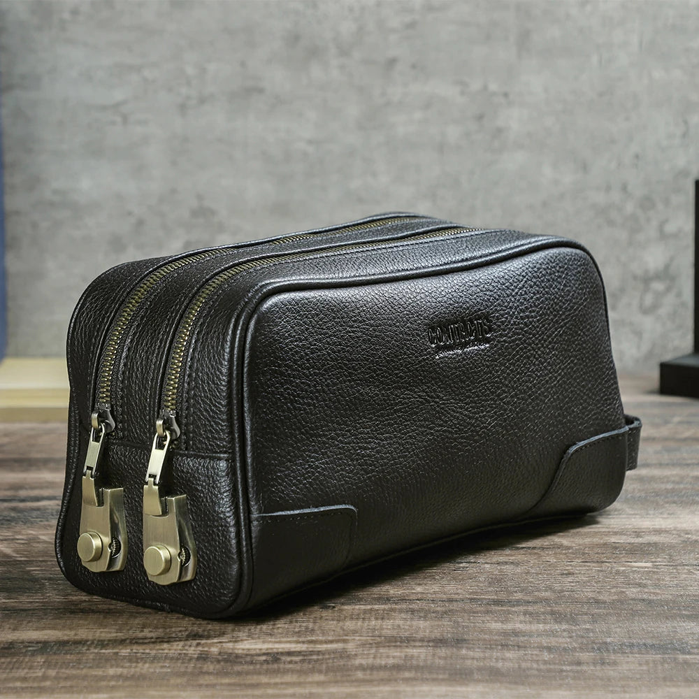 Men's Leather Clutch Bag Anti-Theft Clutch Handbag for Men Double-Zippered Lock Clutch Purse Bag Men With Large Capacity