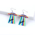 Hot Selling Digital Print Custom Square Alien Spaceship Take Me Away Blue Mystery UFO Acrylic Earrings for Women