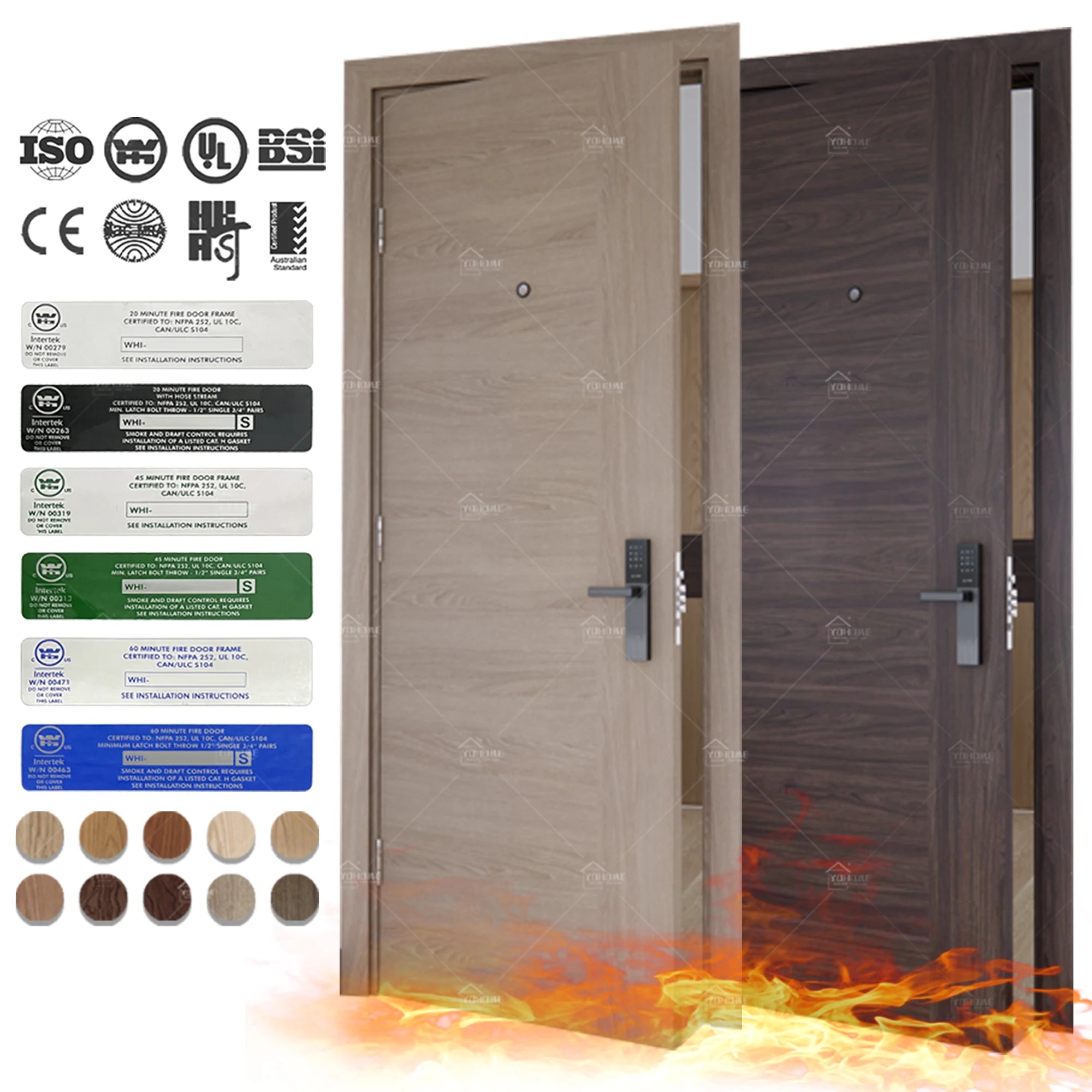 Foshan Yohome 20 Minutes Fire Doors Apartment Buildings Fire protection Door Apartment 30x80  Premium Fire Rated Door