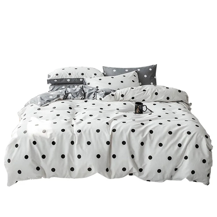 Black Dot Print Fabric Factory Direct 100% Cotton  Bedsheet Set Duvet Cover Quilt Blanket