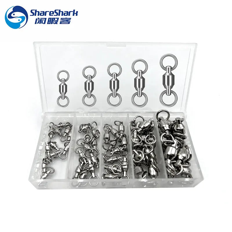 50pcs/box Ball Bearing Swivel Heavy Duty Fishing Swivels Connector With Solid Tackle Fishing Accessories