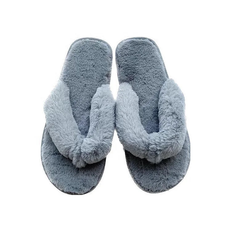 2022 Cute Custom Home Fur Sole Fur Strap Winter Flip Flops Fleece Warm Slides Soft Thick Sole Fleece Slippers