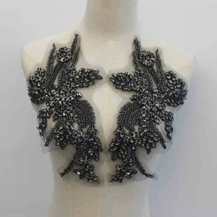3D Floral Rhinestone Applique Beaded Embroidery Accessory Rose Fringe Bodice Trim Crystal Sew-on Beads Rhinestone Rose Applique