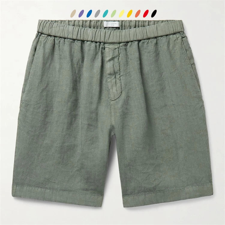 Custom Men's Linen Shorts Mid Waist Solid Pattern Casual Style Straight Leg with Adjustable Drawstring Breathable Woven Weave