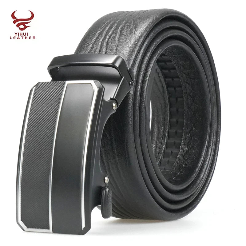 Hot Sale Fashion Men Belts Automatic Buckle Designer Ratchet 100% Cowhide Genuine Leather Belt