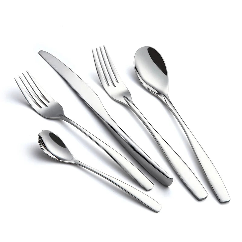 Customized Logo 5 Pcs Stainless Steel High Mirror Polish Flatware Knife Fork Spoon Rose Gold Cutlery Set for Restaurant Wedding