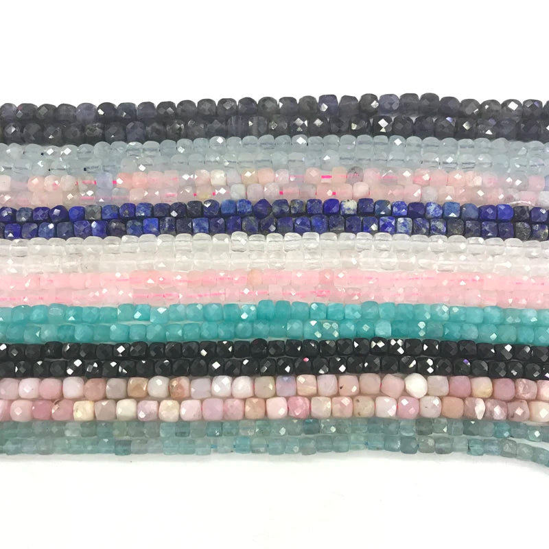 4-5mm Natural Faceted Cube Gemstone Beads Square Cut Morganite Tourmaline Aquamarine Crystal for Jewelry Making 38cm Strand